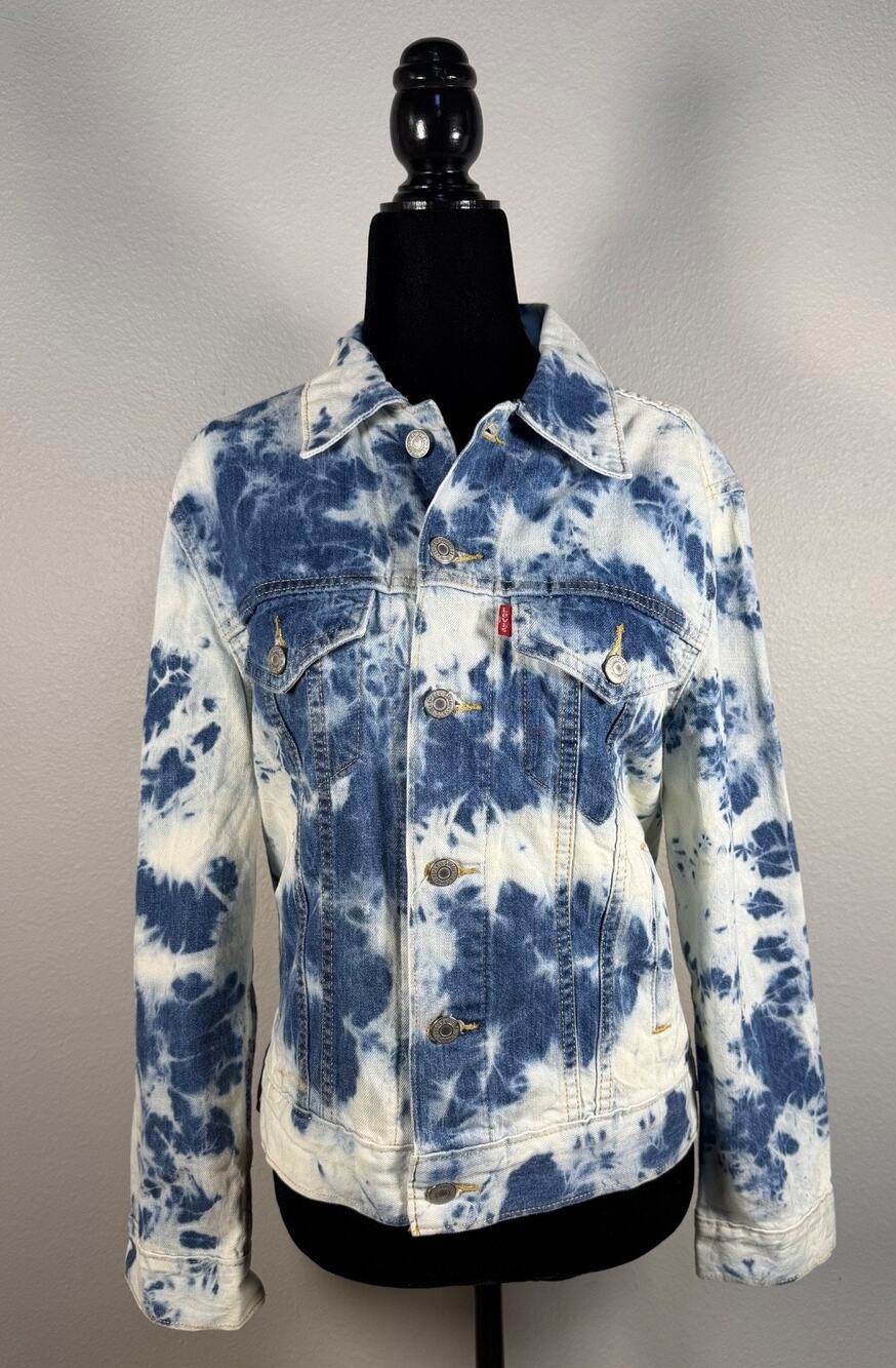Levi's Women Acid Wash Tie Dye Cotton Denim Ex Boyfriend Trucker Jean Jacket XS